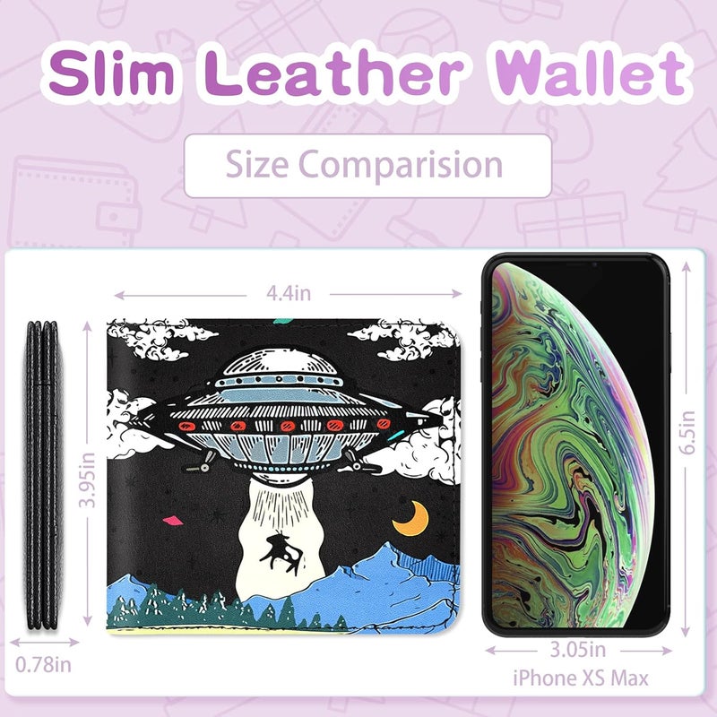 Funermei Cute Wallet for Teen Boys UFO Leather Bifold Wallet for Women Girls Cool Space Funny Aliens Aesthetic Credit Card Holder RFID Id Cash Slim Small Bi-fold Wallets with Coin Pocket Little Girl - Image 2